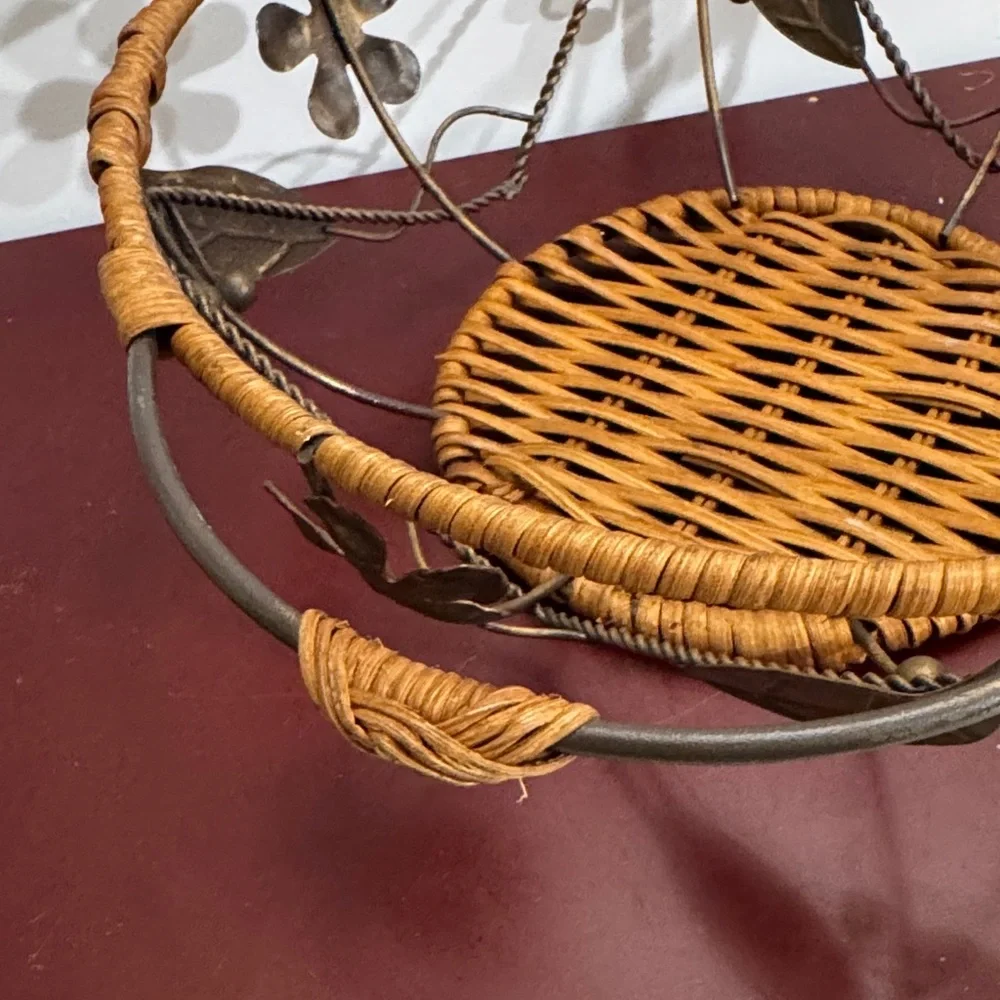 Decorative Woven Metal Basket with Floral Design